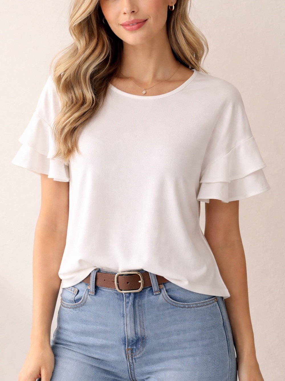 INC  White Ruffle Sleeve Blouse Casual Modern Solid color Top Feminine Petite M